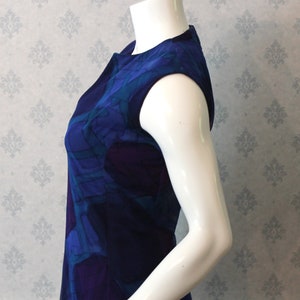 Vintage 1960s to 70s Purple, Fuchsia, Blue and Teal Abstract Printed Long Sleeveless Dress image 5