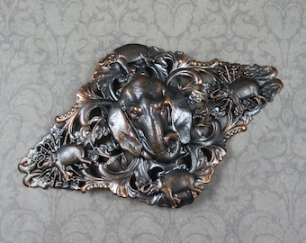 Vintage Large Elephant Filigree Bronze and Copper Colored Metal Buckle