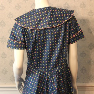 Vintage Mid Century 1950s Novelty Print Blue, Yellow and Pink County Fair Originals House Dress image 7