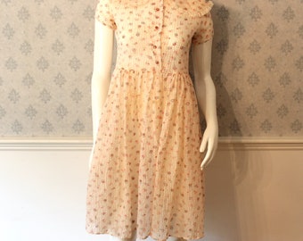 Vintage 1950s Princess Pat Sheer Nylon Pink Floral Dress