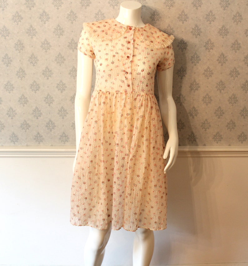 Vintage 1950s Princess Pat Sheer Nylon Pink Floral Dress image 1