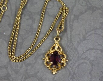 Vintage Avon Purple Amethyst Filigree Pendant Necklace
