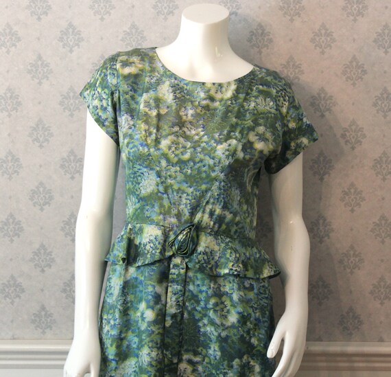 Vintage 1950s Blue and Green Abstract Floral Pepl… - image 2