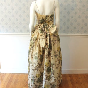 Vintage 1950s to 1960s Rita Thornton Yellow and Green Floral Silk Spaghetti Strap Evening Gown or Dress image 5