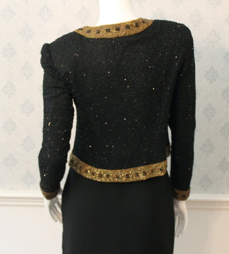 Vintage Stenay Black and Gold Beaded and Sequin Long Sleeve Women's Jacket image 6