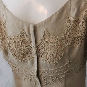 Vintage Beige Linen and Appliquéd Lace 1950s to 60s Rita Thornton Pencil or Wiggle Dress image 8