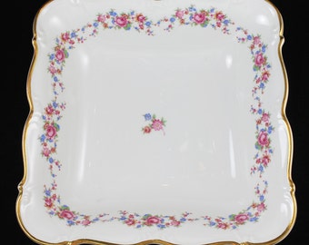 Vintage Edelstein Cordelia Bavarian Bone China Pink and Blue Floral 9" Square Bowl