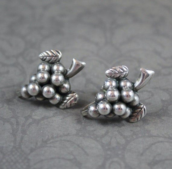 Vintage Sterling Silver Grape Cluster Screw Back … - image 2