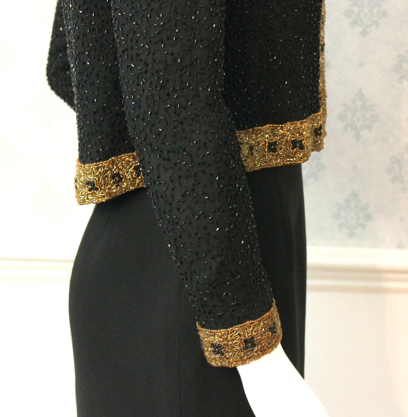 Vintage Stenay Black and Gold Beaded and Sequin Long Sleeve Women's Jacket image 5