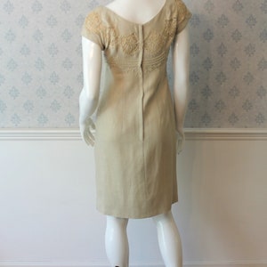 Vintage Beige Linen and Appliquéd Lace 1950s to 60s Rita Thornton Pencil or Wiggle Dress image 6