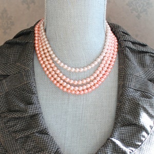 Vintage 1950s to 1960s 4 Strand Pink Faux Pearl Graduated Beaded Japan Necklace image 2