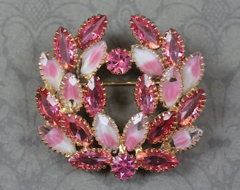 Vintage Multi Prong Set Shades of Pink Givre Rhinestone Brooch