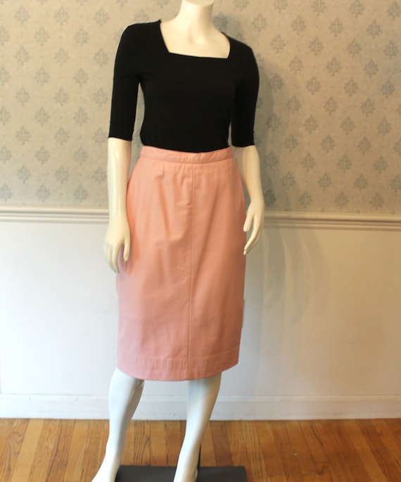 Vintage 1980s Bubblegum Pink Leather Pencil Skirt