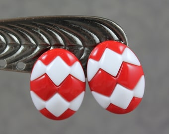 Vintage Red and White Plastic Oval Pierced Earrings