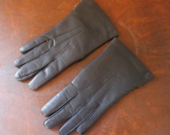 Vintage Soft Black Leather Fur Lined Women's Gloves