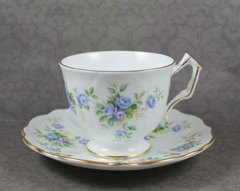 Vintage Aynsley Marine Rose 2872 Blue Floral Tea Cup and Saucer