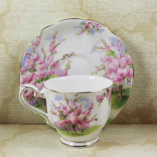 Royal Albert 1930s "Blossom Time" Bone China Tea Cup and Saucer Set