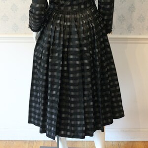 Vintage 1950s Black and White Checkered Long Sleeve Swing Skirt Dress with Red Tulle Petticoat image 6