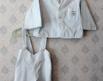Vintage Toddler Tyke Boy's Baby Blue Cotton Shorts and Jacket Set