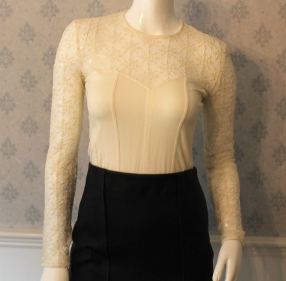 Vintage 1990s Escada Ivory Sequin Snowflake Sheer… - image 7