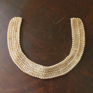 Vintage Glenter Japanese Faux Pearl Beaded Ivory Satin Collar image 2