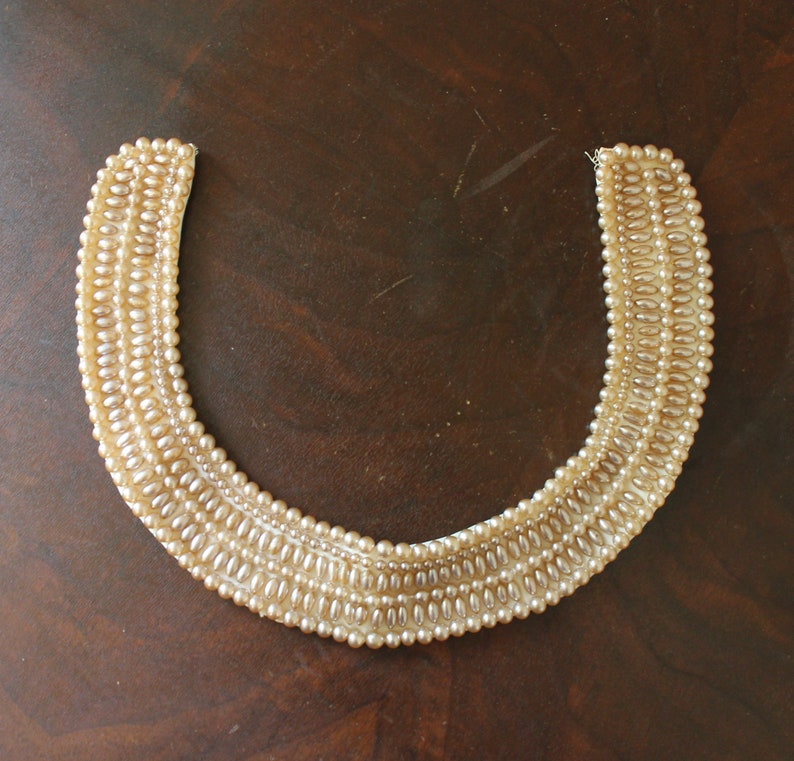 Vintage Glenter Japanese Faux Pearl Beaded Ivory Satin Collar image 2