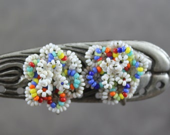 Vintage Rainbow Seed Bead Screwback Earrings