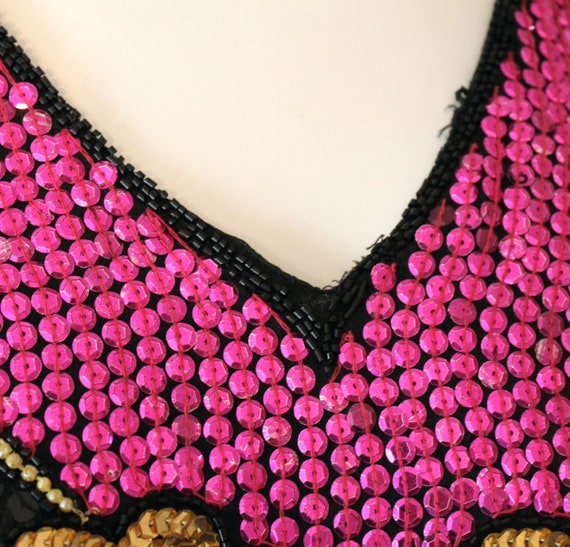 Vintage 1990s Sparkly Black, Gold and Pink Sequin… - image 3