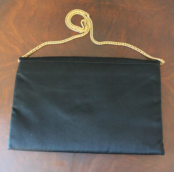 Vintage 1980s to 1990s Large Black Satin and Gold… - image 5