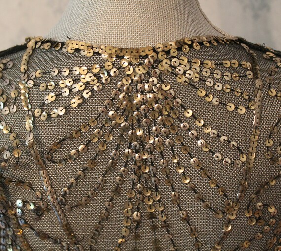 Vintage 1930s Black Net Lace & Gold Sequin Short … - image 8