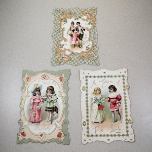 Lot of 3 Victorian Embossed Folding Valentine Cards