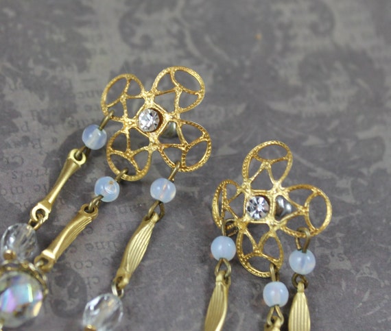 Vintage Gold, Opaline and Clear Crystal Beaded Da… - image 4