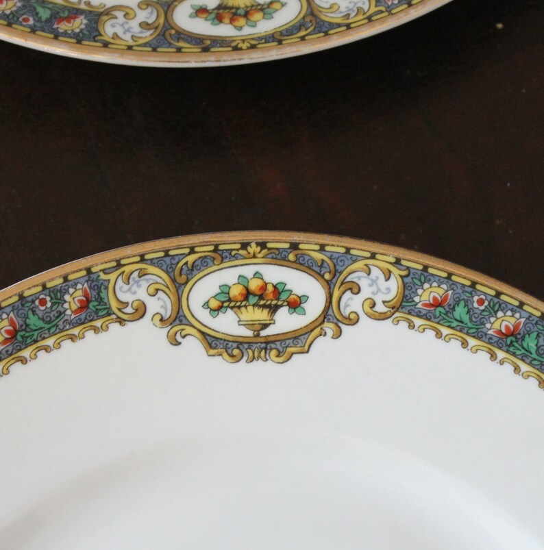 Vintage Limoges Bernardaud & Co. Blue, Yellow, Green and Gold Gilt Set of 9 Dessert Size Plates image 4