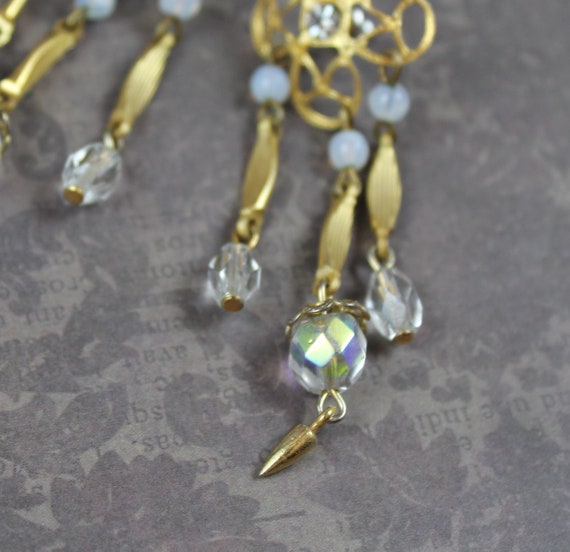 Vintage Gold, Opaline and Clear Crystal Beaded Da… - image 5