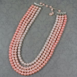 Vintage 1950s to 1960s 4 Strand Pink Faux Pearl Graduated Beaded Japan Necklace image 3