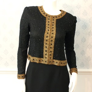 Vintage Stenay Black and Gold Beaded and Sequin Long Sleeve Women's Jacket image 1