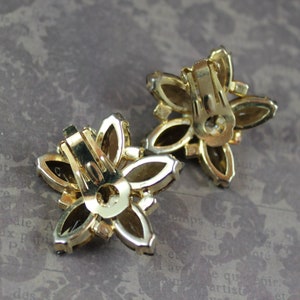 Vintage Topaz and Clear AB Crystal Rhinestone Open Back Gold Tone Star or Flower Clip On Earrings image 5