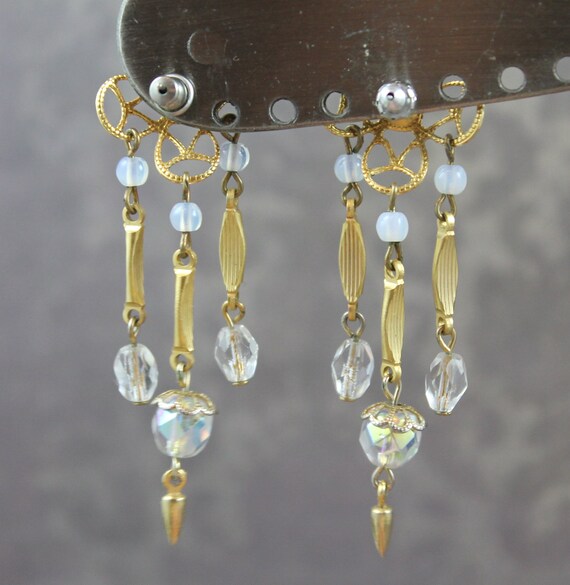 Vintage Gold, Opaline and Clear Crystal Beaded Da… - image 2