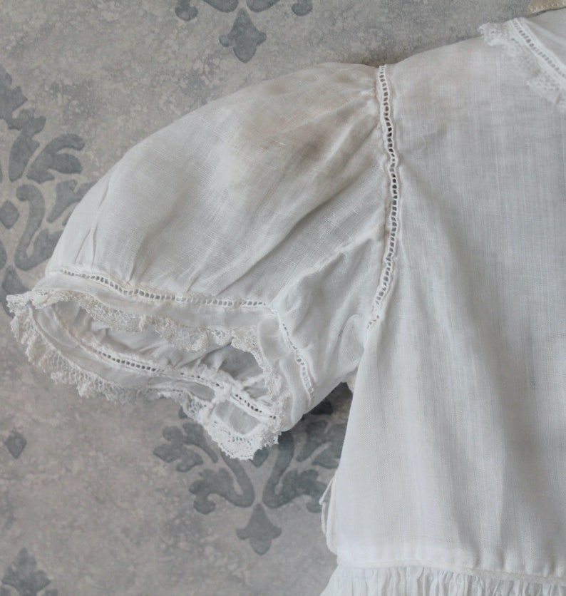Vintage White Soft Sheer Cotton Wrap Style Short Sleeve Long Baby Baptism or Christening Gown image 7