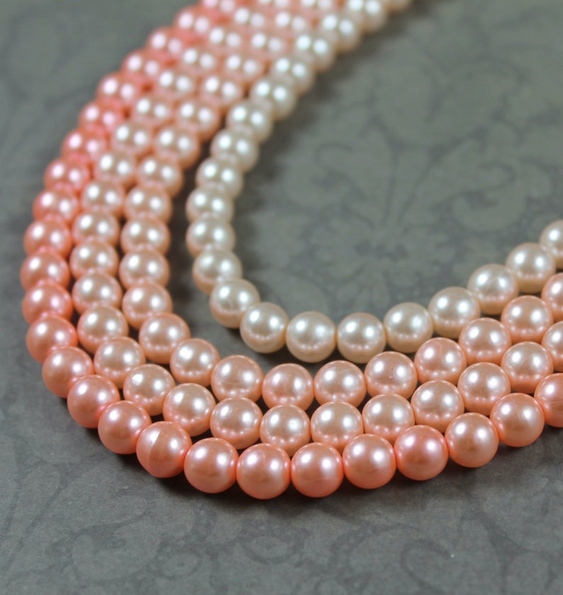 Vintage 1950s to 1960s 4 Strand Pink Faux Pearl Graduated Beaded Japan Necklace image 5