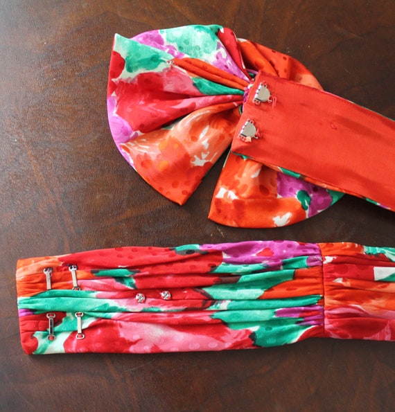 Vintage 1980s Bright Red, Purple and Green Floral… - image 5