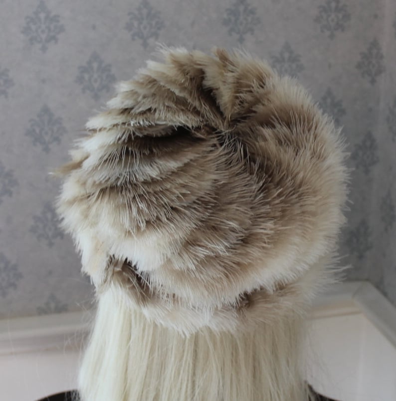 Vintage Mid Century Brown and Ivory Feather Covered Women/'s Hat