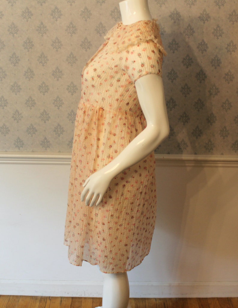 Vintage 1950s Princess Pat Sheer Nylon Pink Floral Dress image 4