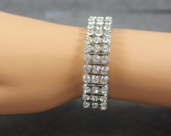 Vintage 1950s Silver Clear Rhinestone Expansion Bracelet