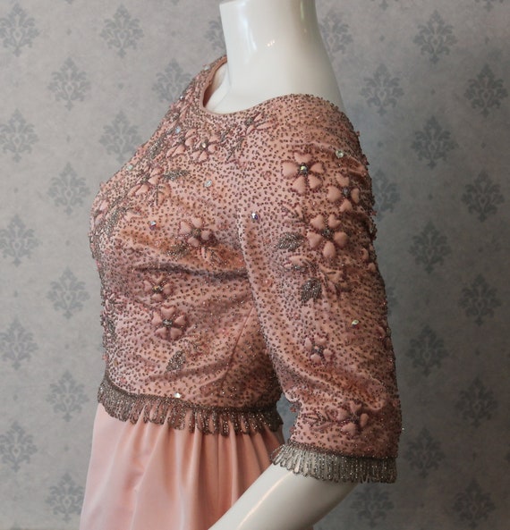 Vintage 1960s Pink Satin and Silver Beaded Victor… - image 4