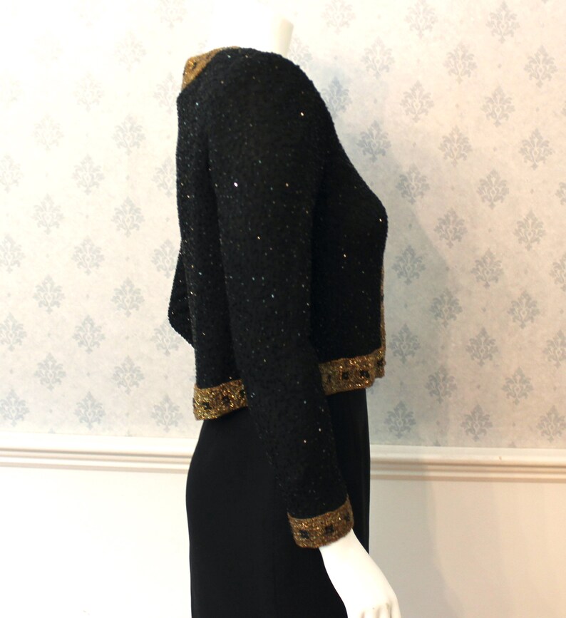 Vintage Stenay Black and Gold Beaded and Sequin Long Sleeve Women's Jacket image 4