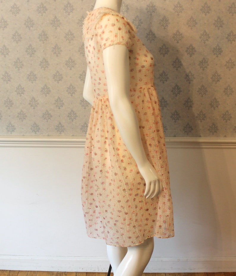 Vintage 1950s Princess Pat Sheer Nylon Pink Floral Dress image 3