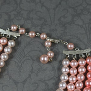 Vintage 1950s to 1960s 4 Strand Pink Faux Pearl Graduated Beaded Japan Necklace image 4