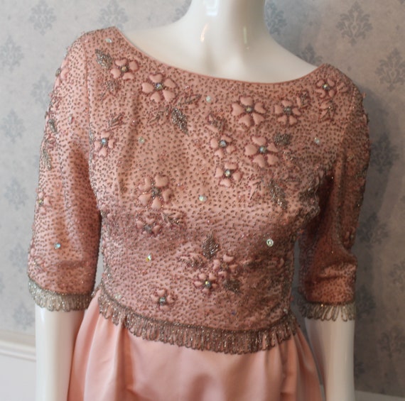 Vintage 1960s Pink Satin and Silver Beaded Victor… - image 2