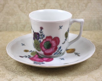 Vintage A. Raynaud Limoges Ceralene Anemones Floral Demitasse Cup and Saucer